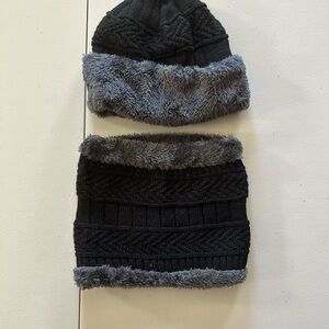 Winter Fleece Lined Beanie Hat Scarf Set Ear Neck Warmer Cap for Men Women
